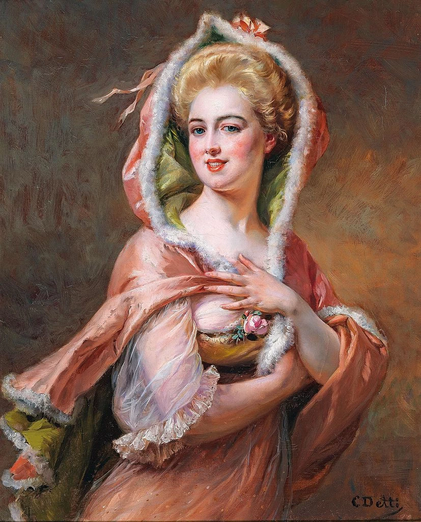 Cesare Detti - Giovane donna con un mantello bordato di pelliccia